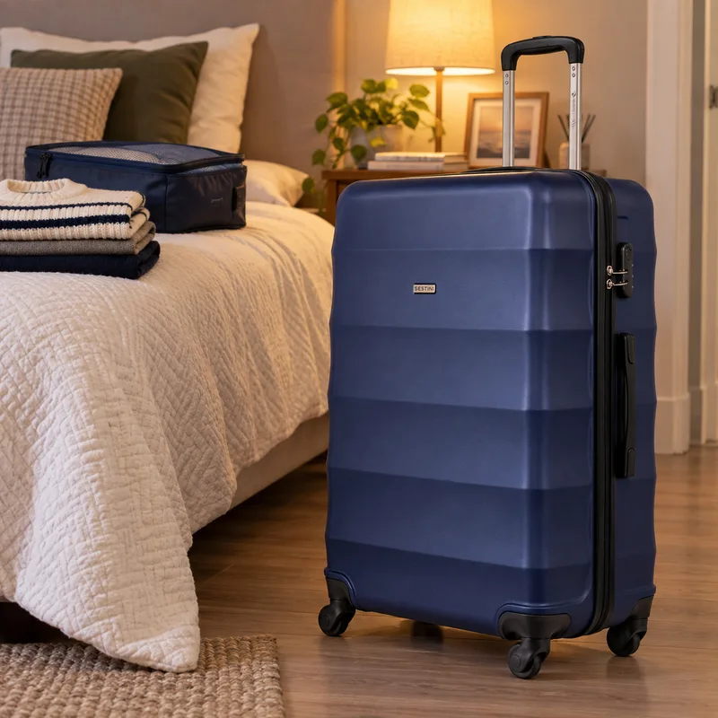 Mala de Viagem Grande 32 kg ABS com Rodas 360° Basic - Azul marinho